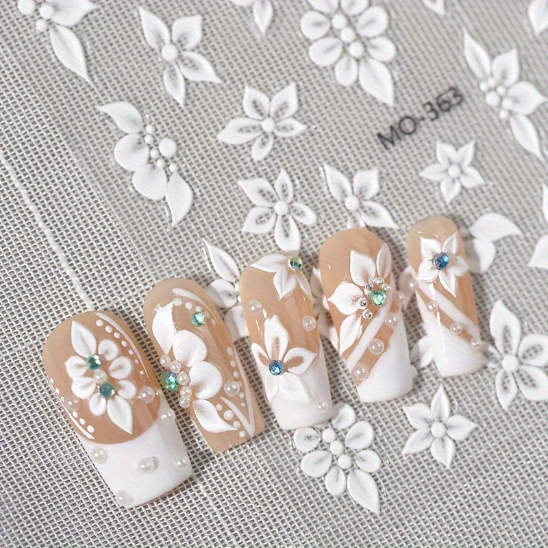 1 Set 3D Embossed Floral Nail Art Stickers - Self-Adhesive Plastic Nail Embellishments, Matte Finish, Plant Theme, Single Use, Irregular Shape - Unscented, Nail Art Decor | Floral Nail Design | Durable Nail Stickers